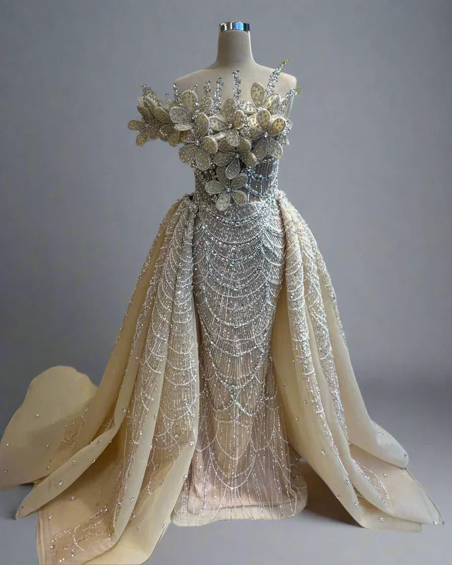 Luxury Rhinestone Heavy Beaded Crystal Wedding Gown- Prima Dons and Do