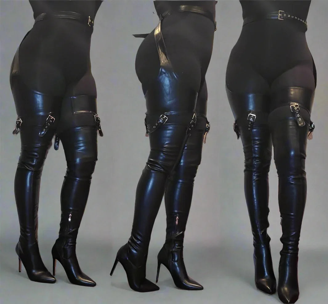 Cut Out Chaps Thigh High Boots With Adjustable Belt – Prima Dons