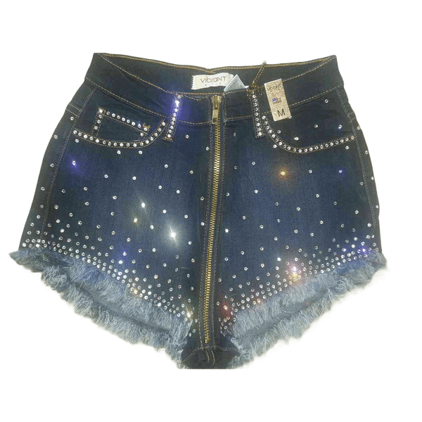 Crystals Front and Back Long Zipper Shorts - Prima Dons & Donnas