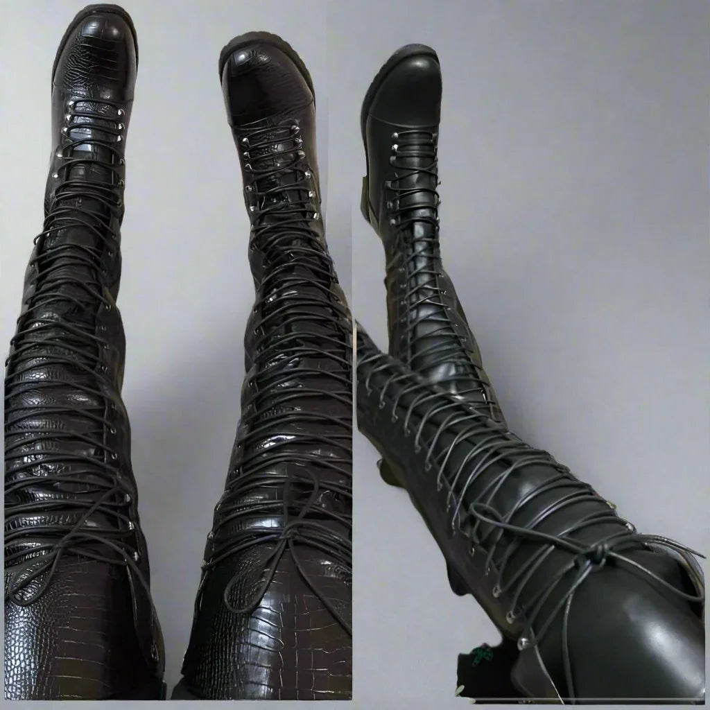 Thigh high combat boots – Prima Dons Donnas - Main Image