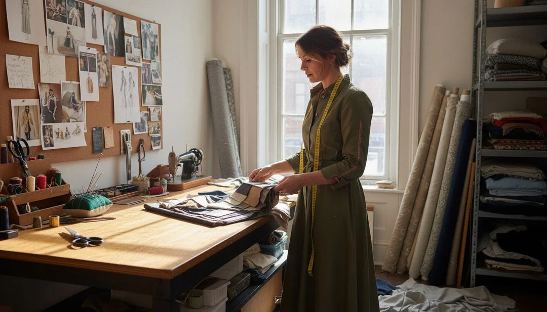 Woman choosing fabric for custom clothing