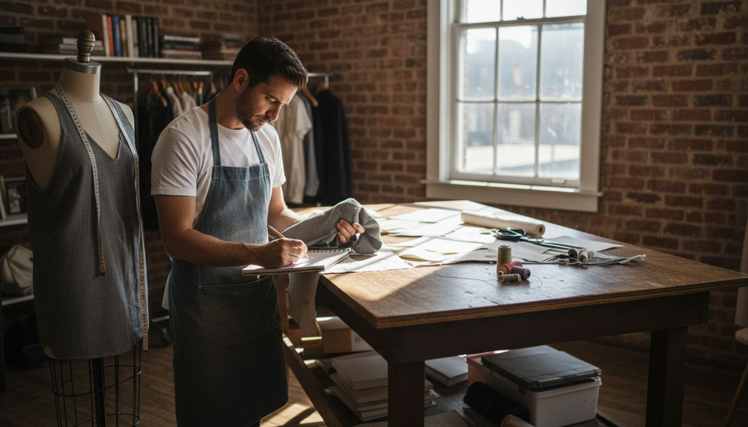 Designer working in custom clothing studio