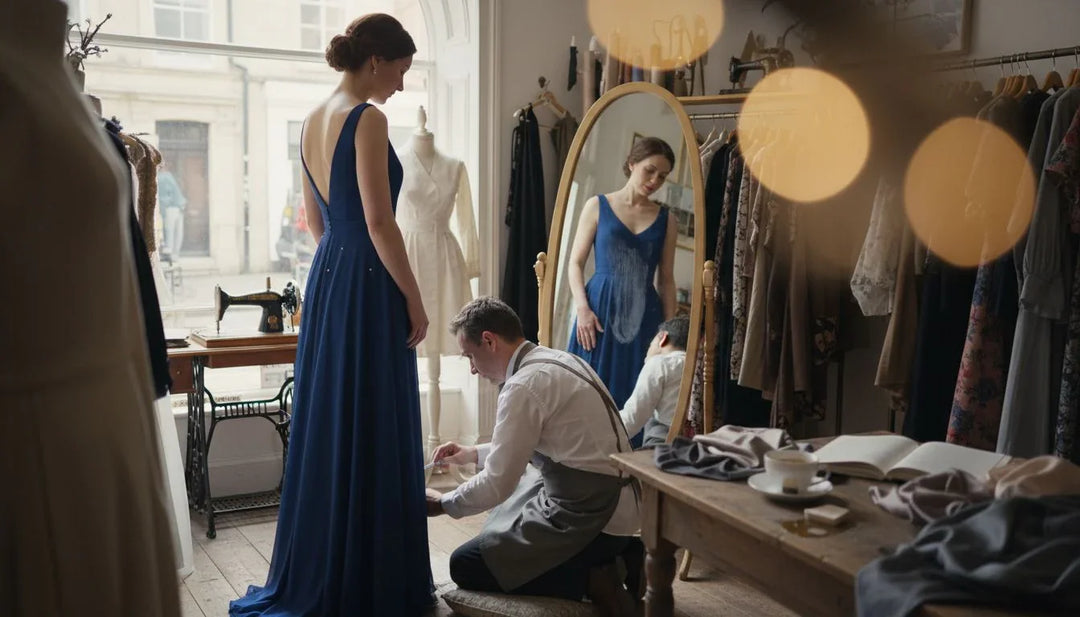 Custom dress fitting in boutique setting