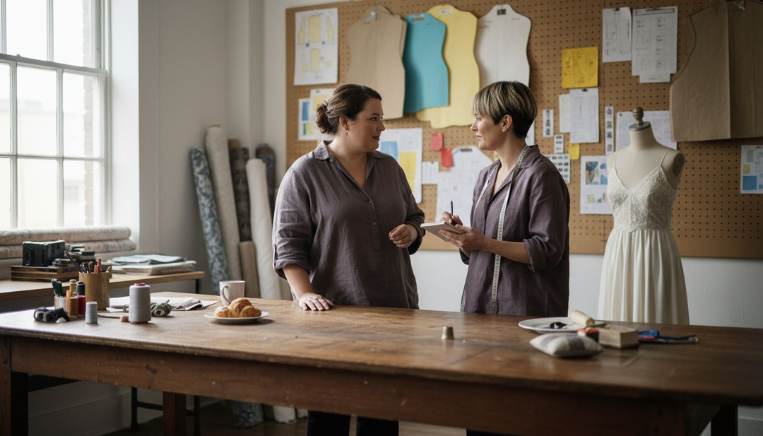 Plus size woman in tailor shop fitting