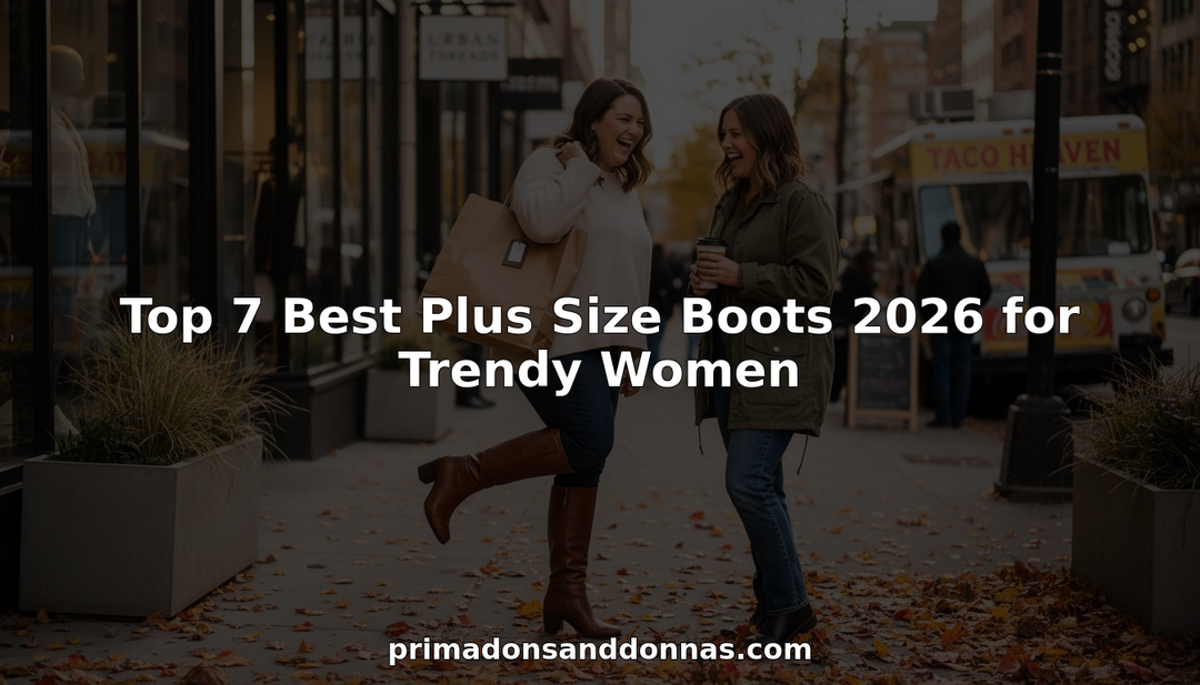 Plus size woman trying stylish boots city sidewalk
