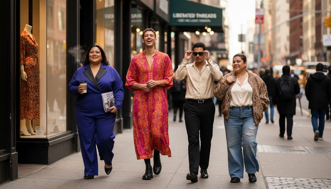 Diverse group wearing bold size inclusive fashion