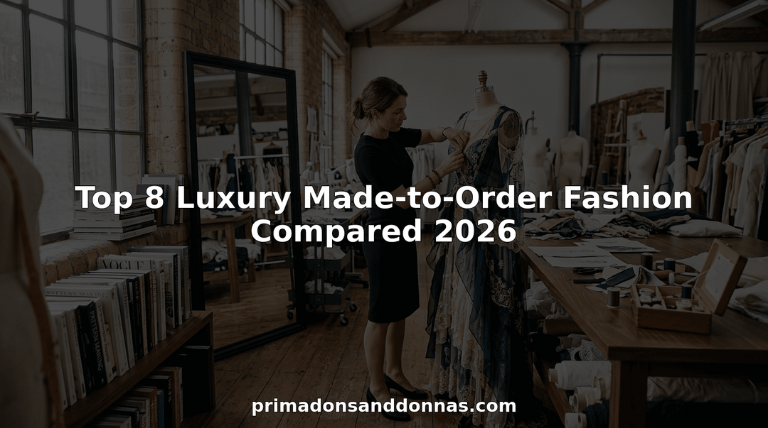 Stylist adjusting luxury made-to-order gown in atelier