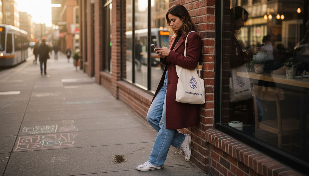 Woman wearing bold eco-friendly urban fashion