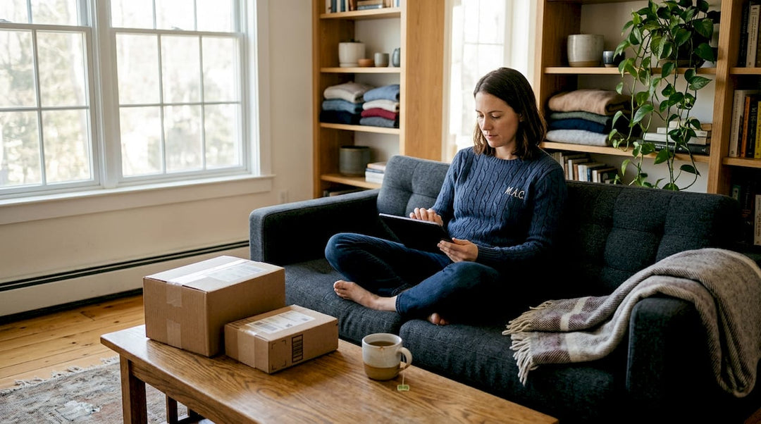 Woman shopping personalized fashion on tablet