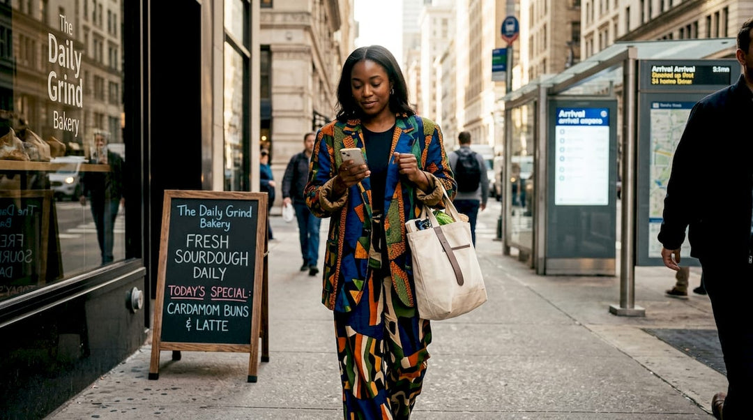Confident woman in bold street fashion