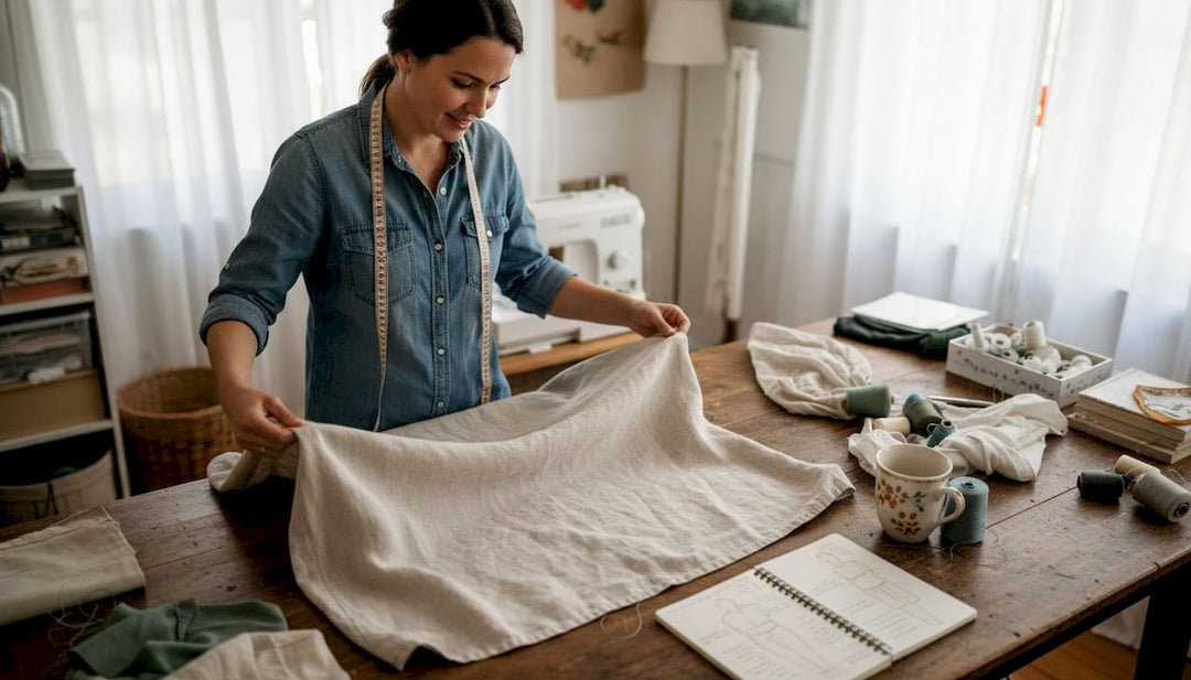 Designer working on garment in home studio