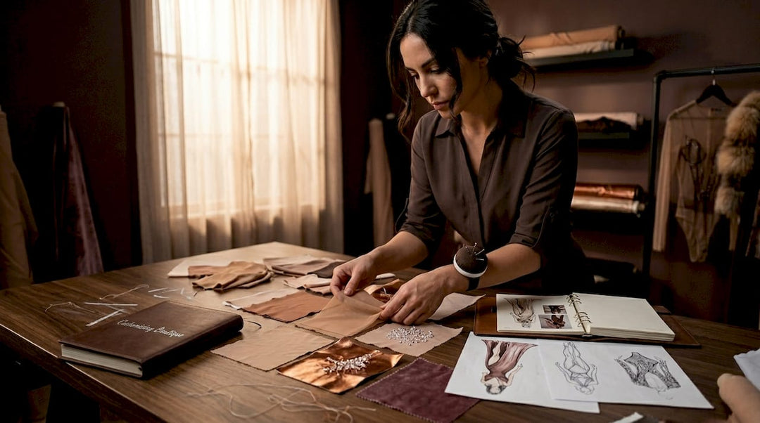 Fashion designer reviewing exclusive samples in studio