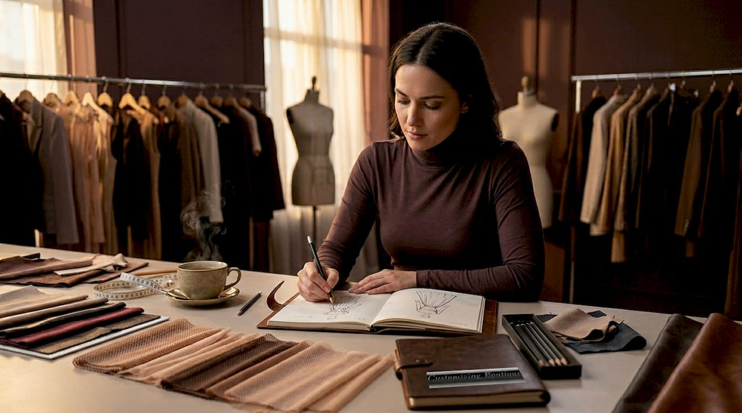 Designer sketching custom birthday outfit in studio