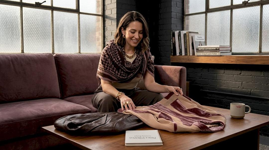 Woman selects statement piece in living room