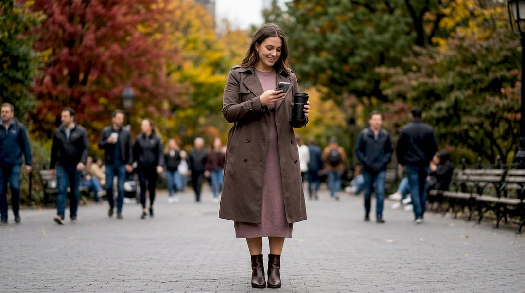 Woman in seasonless fashion on city street