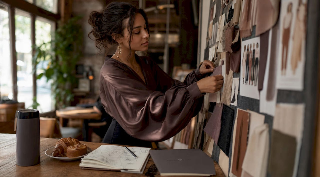 Fashion designer reviewing ethical fabric samples