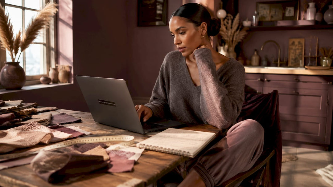 Woman browsing custom fashion options at home