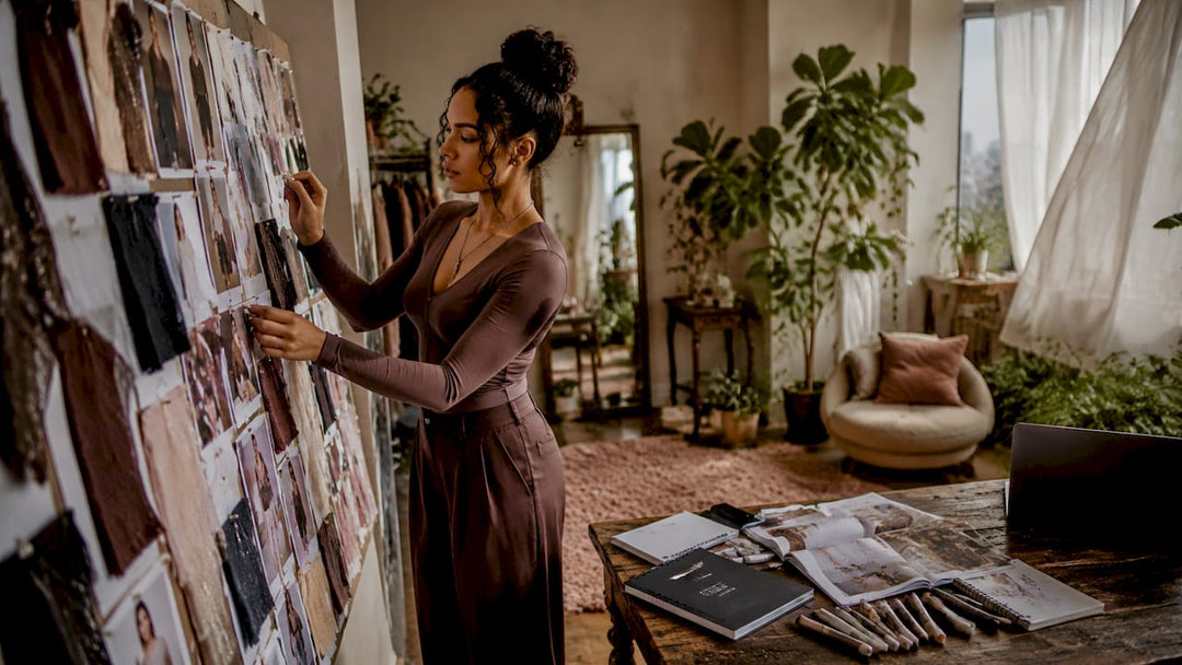 Designer arranging fashion mood board components