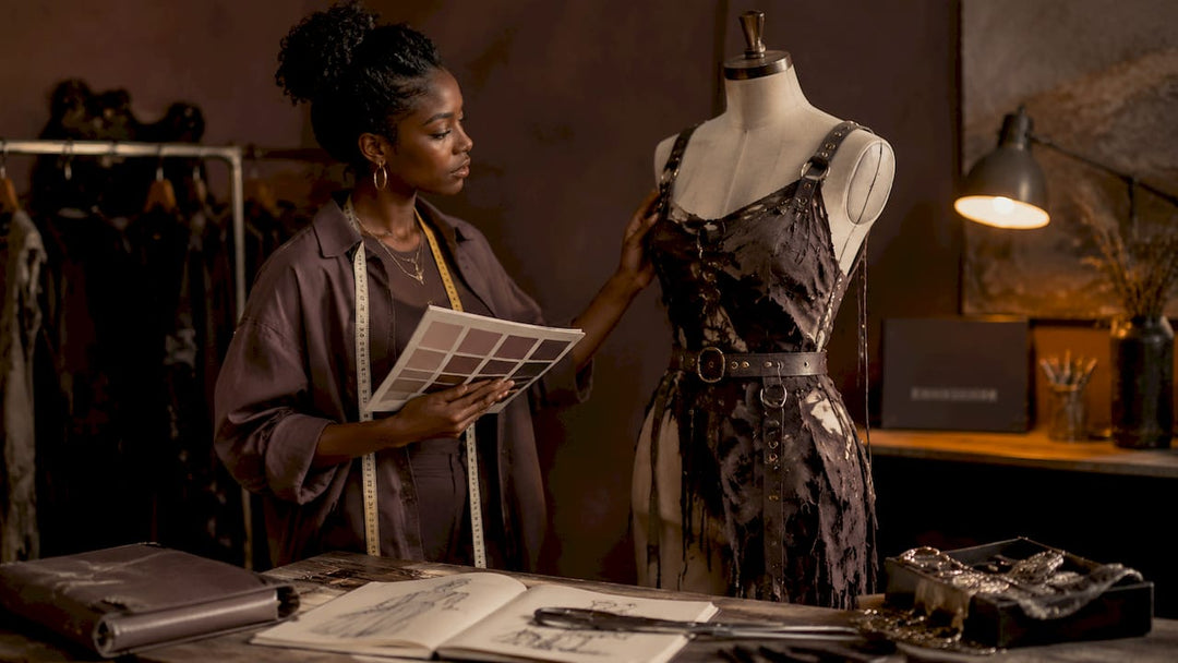 Woman browsing unique custom clothing in boutique