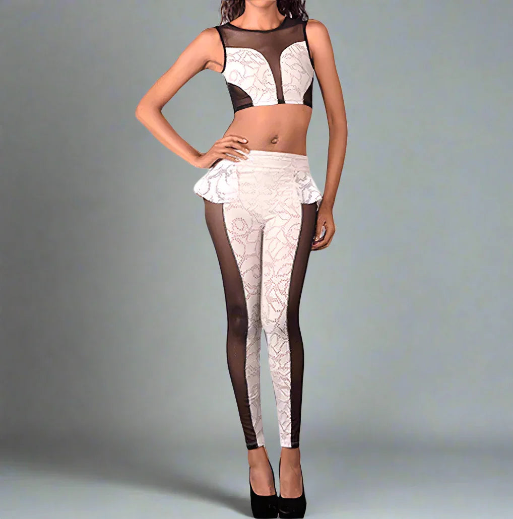 Flay Peplem Pants and Crop Top Two Piece Set- Prima Dons and Donnas