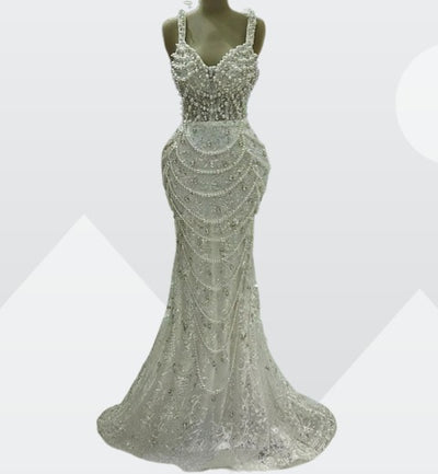 Luxury Rhinestone & Pearls Wedding Gown