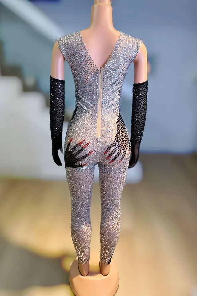 Hands Crystals Jumpsuit(Ready to Ship)
