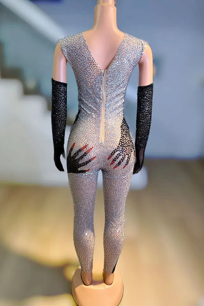 Hands Crystals Jumpsuit(Discounted & Ready to Ship)