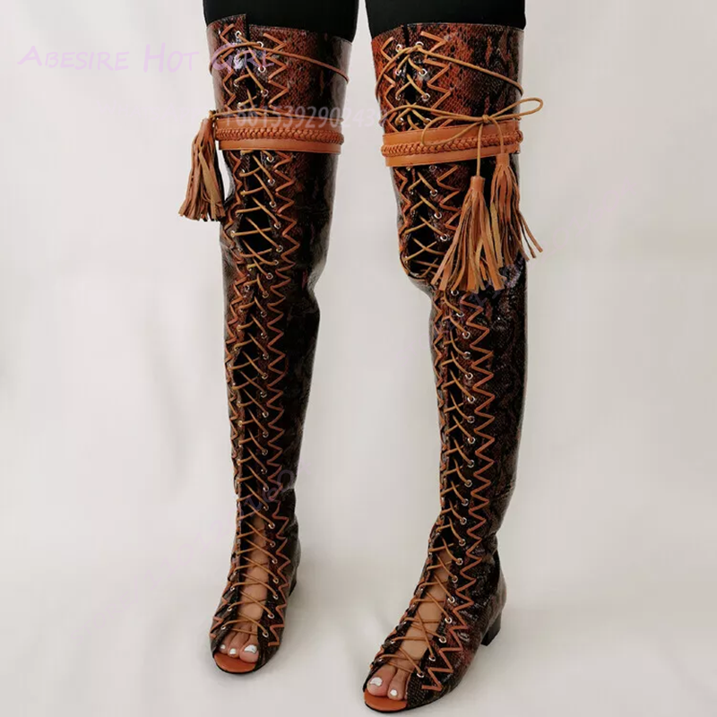 Lace Up Snake Super High Boots