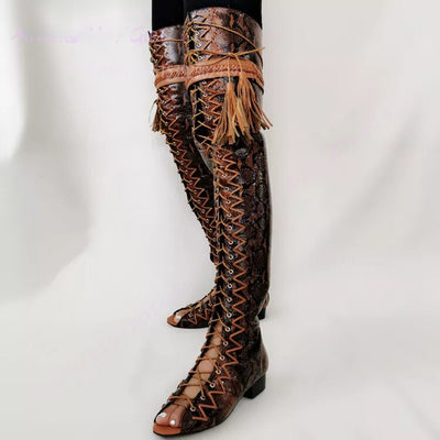 Lace Up Snake Super High Boots