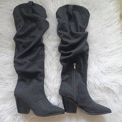 Cowboy Rhinestone Calf Boots