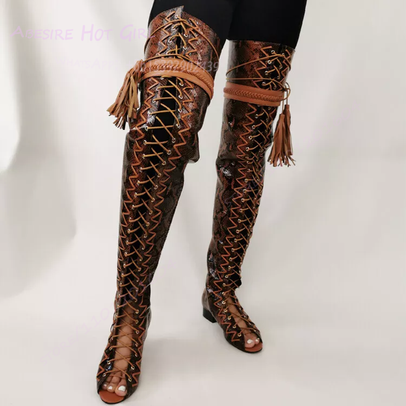 Lace Up Snake Super High Boots