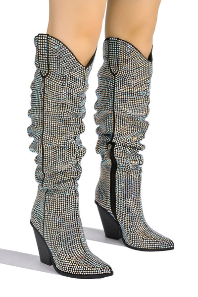 Cowboy Rhinestone Calf Boots