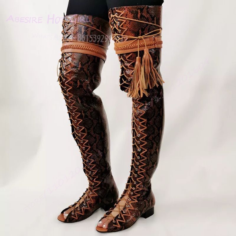 Lace Up Snake Super High Boots