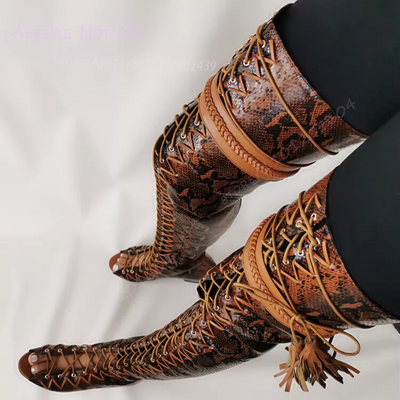 Lace Up Snake Super High Boots