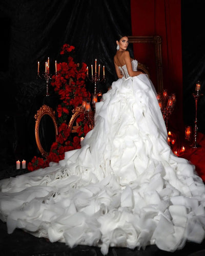 Luxury Rhinestone Ruffle Crystal Wedding Gown