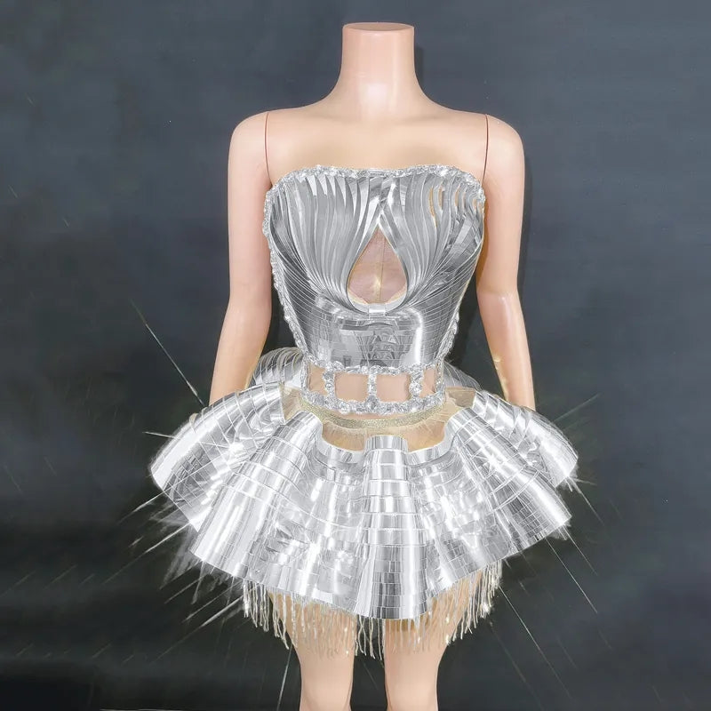 Metal Crystals Mesh Dress
