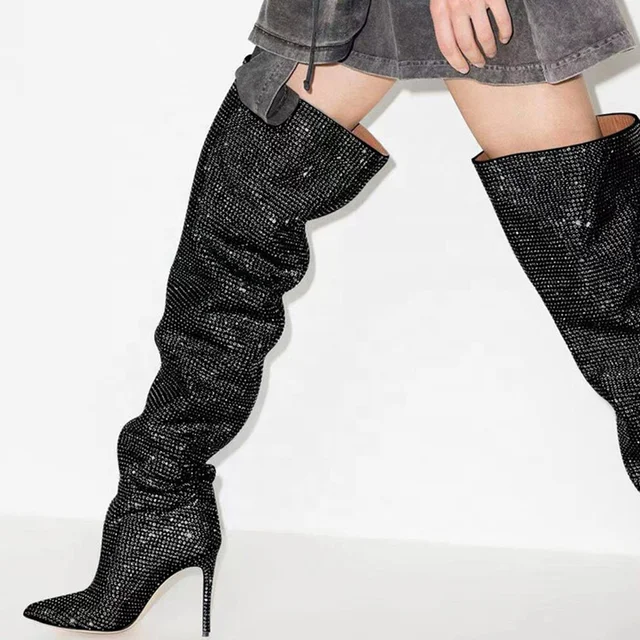 Rhinestone Over Knee Boots