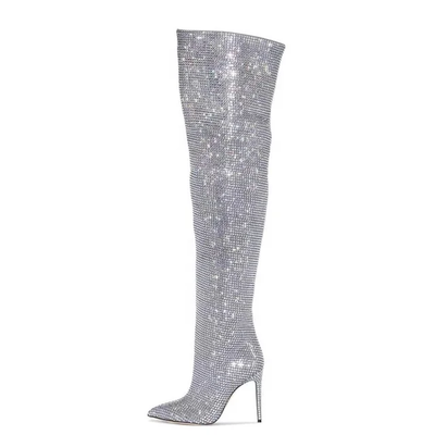 Rhinestone Over Knee Boots