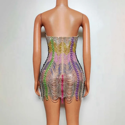 Halter Mini Multi Color Dress With Crystals