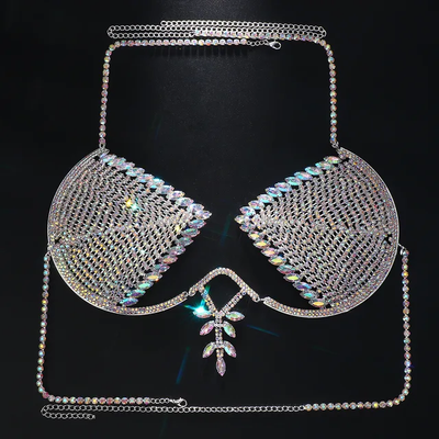 Triangle Rhinestone Chain Bra