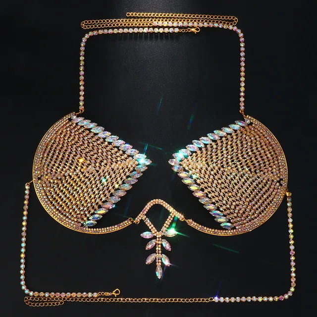 Triangle Rhinestone Chain Bra