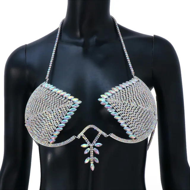 Triangle Rhinestone Chain Bra