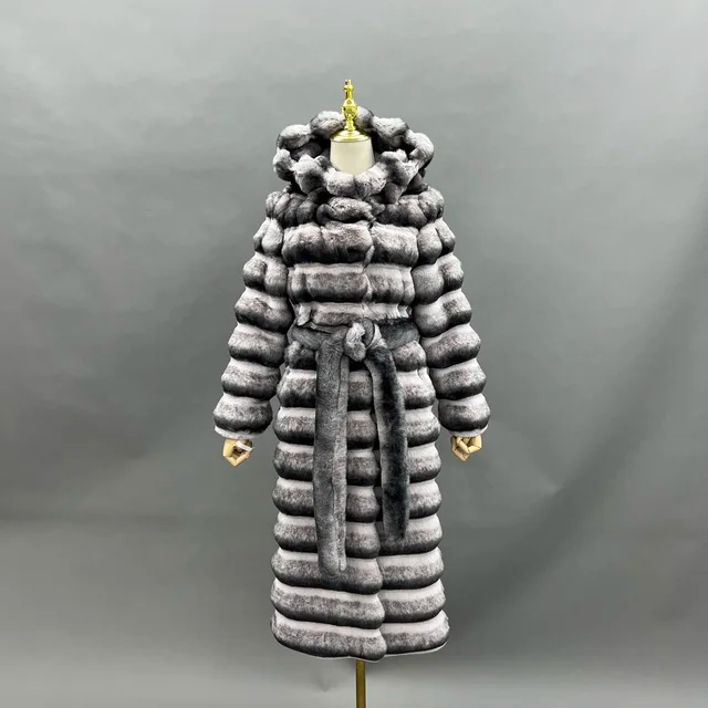 Hooded Chinchilla Look Long Fluffy Faux Jacket