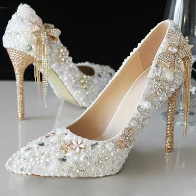 Wedding Pumps Rhinestone Pearl Heel