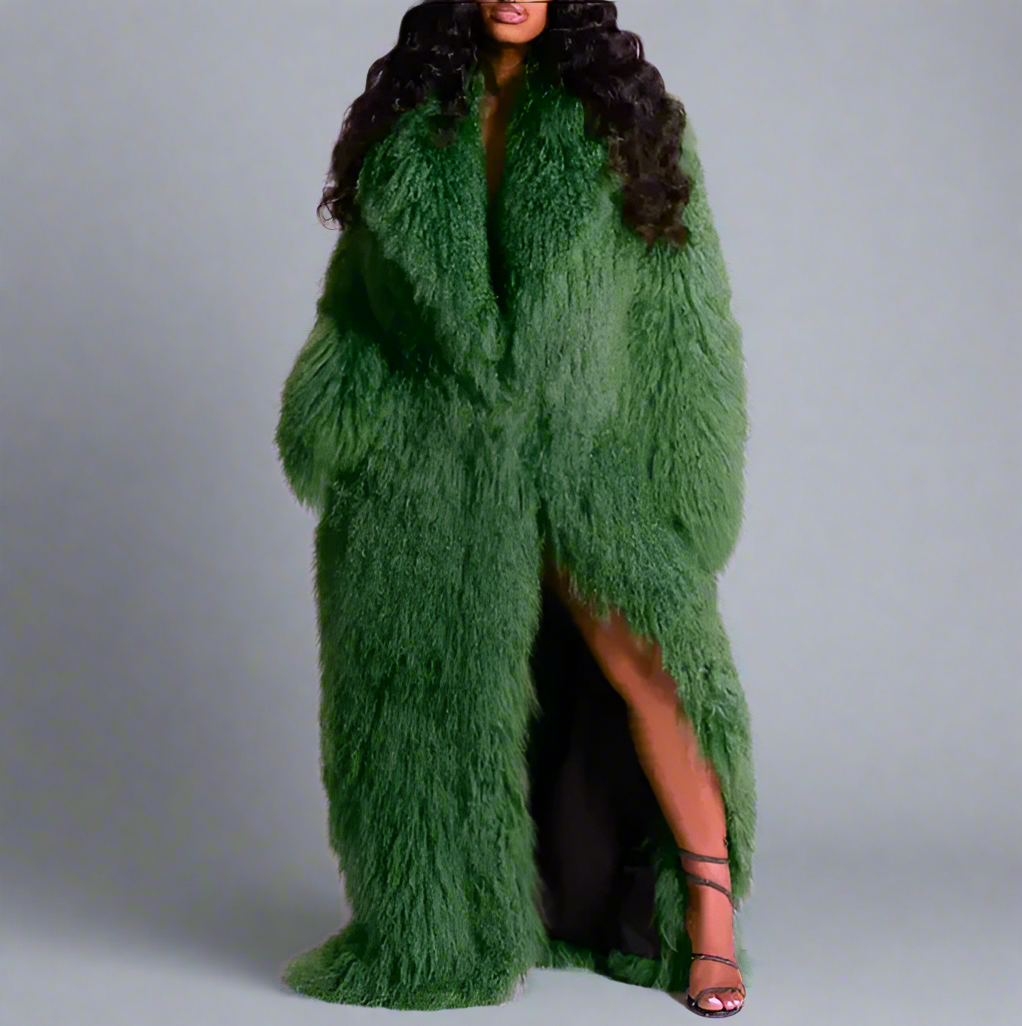 Fluffy Crop or Full Length Mongolian Faux Fur Coat