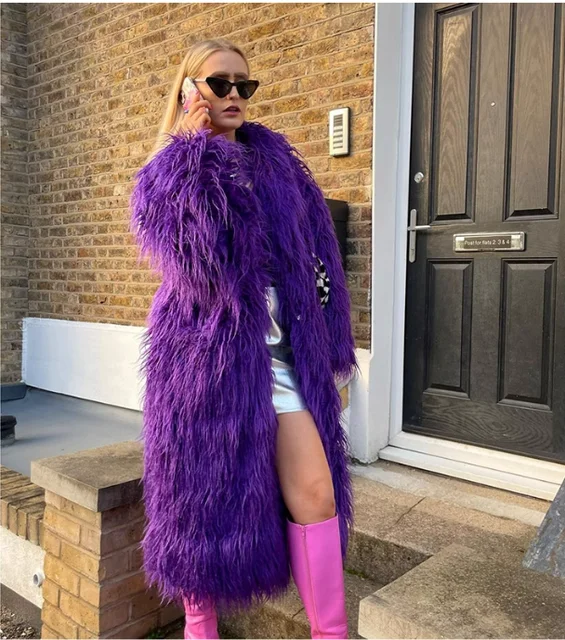 Fluffy Crop or Full Length Mongolian Faux Fur Coat