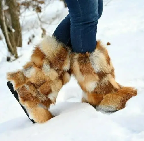 Multi Color Faux Fur Winter Flat Boots