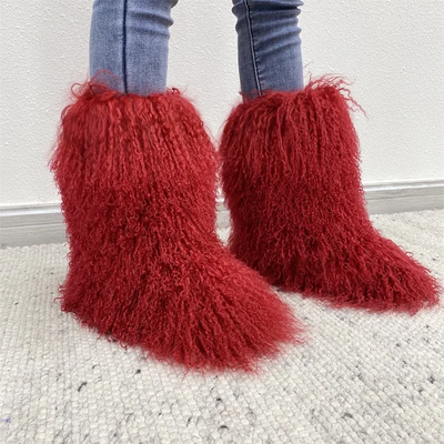 Lamb Mongolian Calf or Ankle  Fur Winter Flat Boots