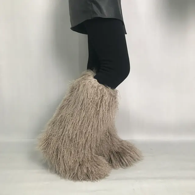 Lamb Mongolian Calf  Fur Winter Flat Boots