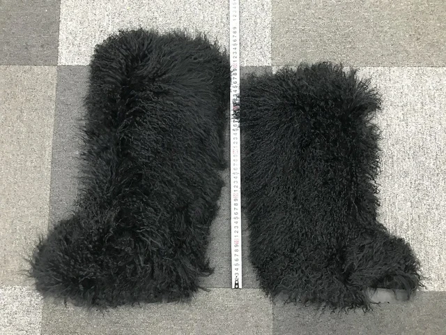 Lamb Mongolian Calf  Fur Winter Flat Boots